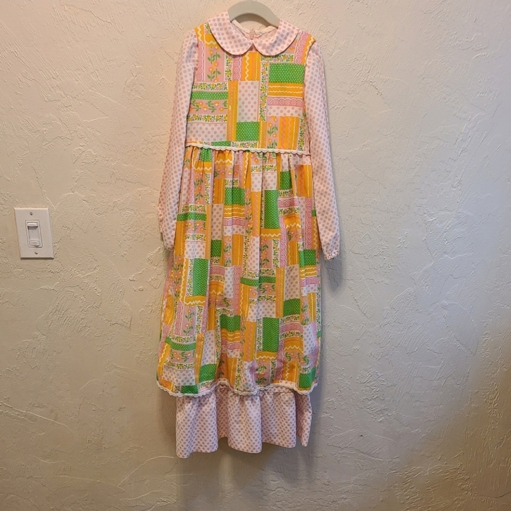 Vintage 60s Patchwork Pinafore & Dress Girls 12
